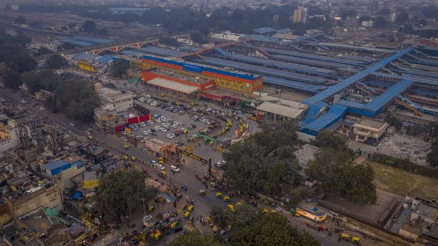 NDLS Rail station, Delhi, India, 4k timelapse aerial drone