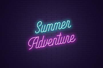 Neon lettering of Summer Adventure. Glowing text