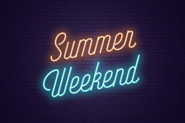 Neon lettering of Summer Weekend. Glowing text