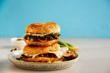 Mushrooms and fried egg sandwich