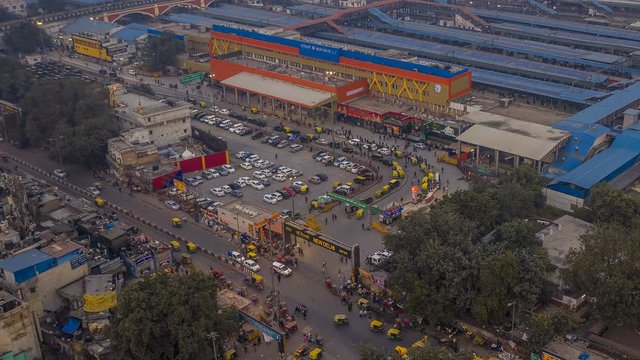 NDLS Rail station, Delhi, India, 4k timelapse aerial drone