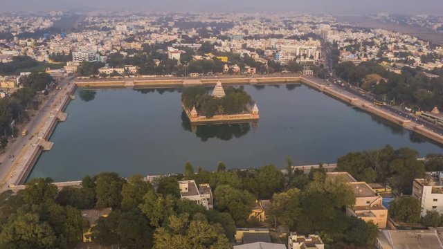 Madurai Vandiyur Mariamman Teppakulam temple, 4k aerial hyperlapse