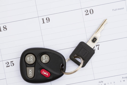 Monthly calendar with car keys