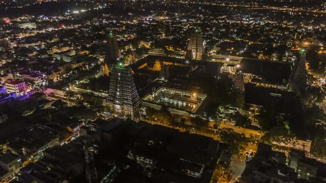 Meenakshi temple in Madurai, 4k hyperlapse drone aerial 