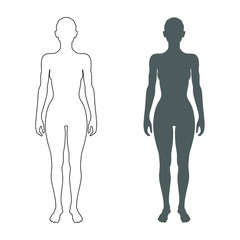 Female body silhouette and contour. Woman isolated symbols  on white background. Vector illustration