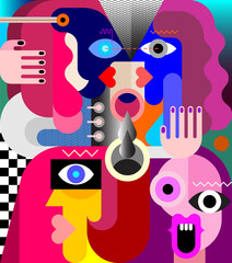 Portrait of Four Adult People vector illustration