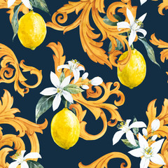 Watercolor lemon seamless vector pattern