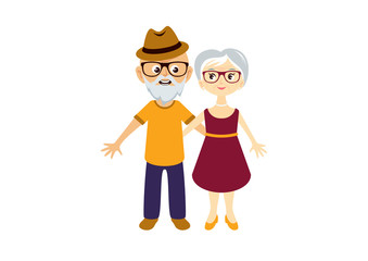 Elderly couple in love vector. Elderly cartoon character. Cute elderly couple in love cartoon character. Seniors vector illustration. Pensioners isolated on a white background. Elderly couple icon