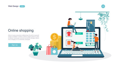 Flat design concept of online shopping for web page, website,template and background.Vector illustration.