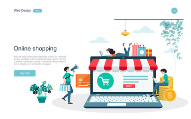 Flat design concept of online shopping for web page, website,template and background.Vector illustration.