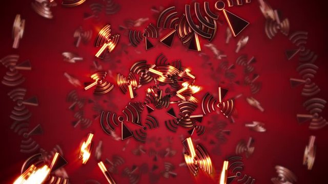 Non-ionizing Radiation Danger Symbols Animation, Rendering, Background, Loop, 4k