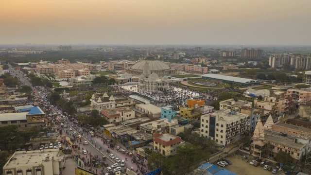 Vrindavan, Prem mandir, India, 4k aerial hyperlapse