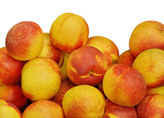 fruit background texture. nectarine peach yellow red ripe fruit. isolate white background