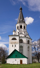 Fototapeta na wymiar Crucifixion church - bell tower at Holy Dormition convent (Alexandrov kremlin) in Alexandrov town. Russia
