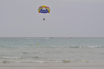 Parasailing on the beach. Tunisia, Djerba island