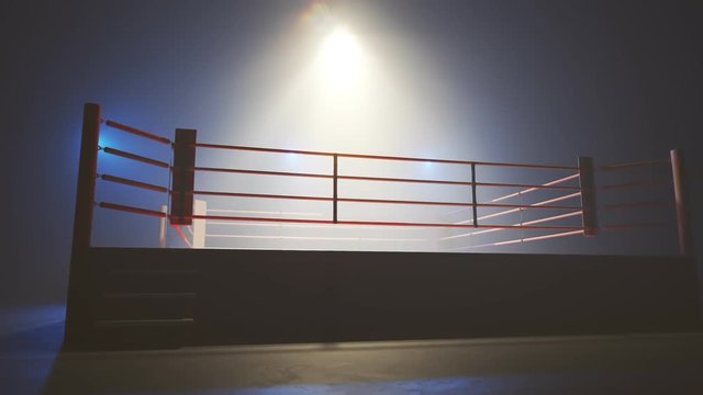 Cinematic shot showcasing boxing ring. Fighting competition and fitness.