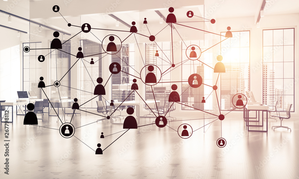 Wall mural networking and wireless connection as concept for effective modern business