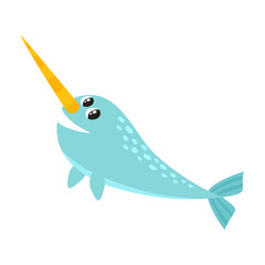 Vector illustration of cartoon sea animal - narwhal isolated on white