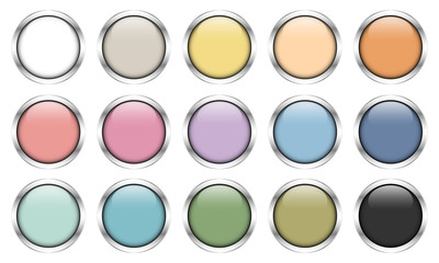 Set 15 Bunte Buttons Retrofarben/Silber