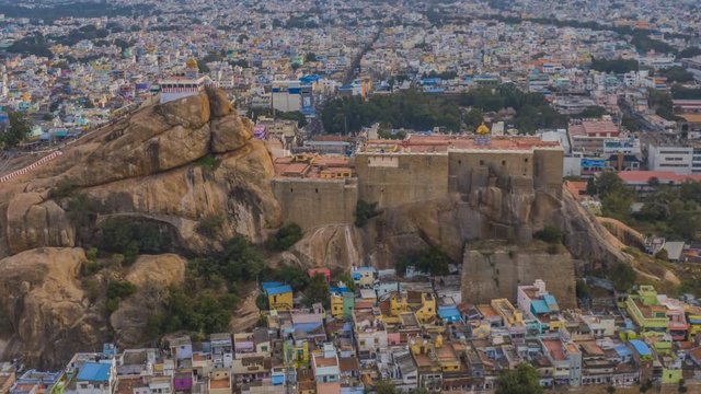 Rock fort in Trichy, India, 4k hyperlapse aerial