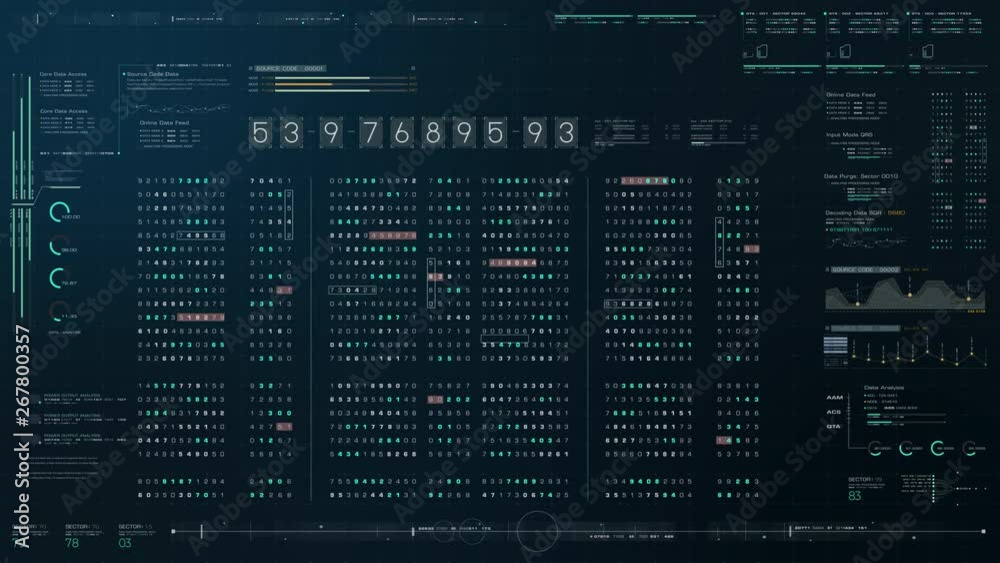 Leinwandbilder Futuristic source code digital data telemetry motion graphic display screen with user interface display for digital background computer desktop display screen