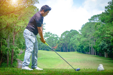 Golfer playing golf in beautiful golf course.