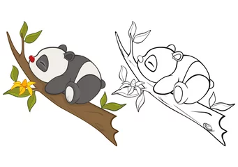 Tuinposter Vector Illustration of a Cute Cartoon Character Panda for you Design and Computer Game. Coloring Book Outline Set  © liusa