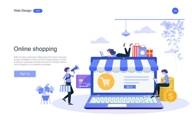 Fototapeta na wymiar Business concepts of online shopping, online trading, promotion, advertising, for web pages, websites, templates and background vector illustration.
