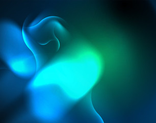 Neon glowing wave lines, blue hi-tech futuristic abstract background template