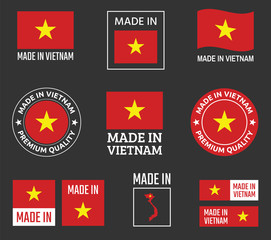 made in Vietnam labels set, Socialist Republic of Vietnam product emblem
