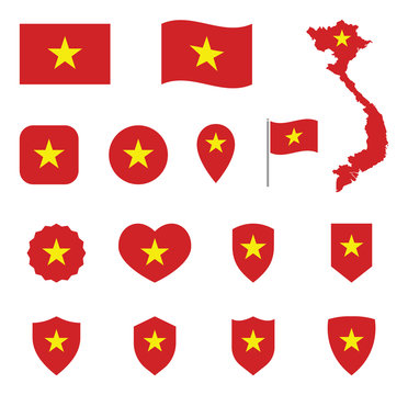 Vietnam flag icon set, flag of the Socialist Republic of Vietnam symbols