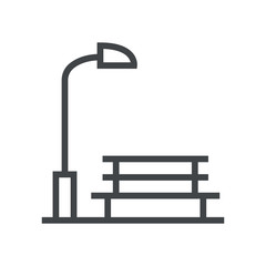 Line icon bench under lantern