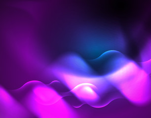 Neon glowing wave lines, blue hi-tech futuristic abstract background template