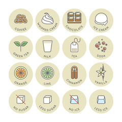 Set of Various Beverage Ingredients Icons. Flat Vector Style.
