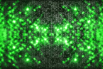 Green matrix digital background. Abstract cyberspace concept. Characters fall down. Matrix from symbols stream. Virtual reality design. Complex algorithm data hacking. Green digital sparks.