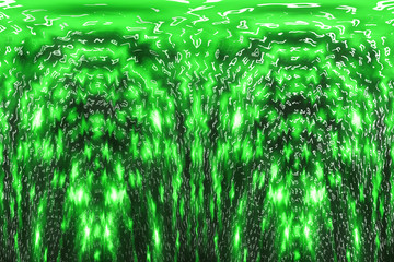Green matrix digital background. Distorted cyberspace concept. Characters fall down. Matrix from symbols stream. Virtual reality design. Complex algorithm data hacking. Green digital sparks.