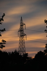 Electricity tower in sunset