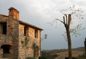 House during sunset in Tuscany