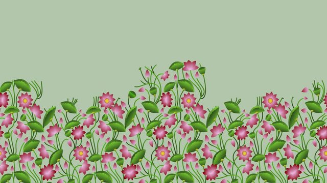 Growing Vines And Flourishes Lotus Flower Plants Seamless Pattern Decoration 10-15 Seconds Seamlessly Loopable With Alpha Channel