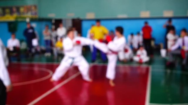Karate competitions. Out of focus. Slow motion.