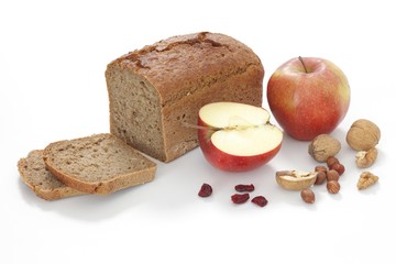 Wholemeal bread, nuts and apples