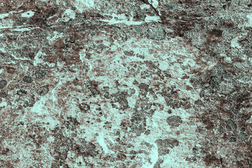 Vintage cyan background. Rough painted wall of hazel color. Imperfect plane of brown colored. Uneven old decorative toned backdrop of blue tint. Texture of azure hue. Ornamental stony surface.