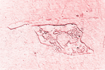 Vintage pink background. Rough painted wall of fiesta color. Imperfect plane of rosy colored. Uneven old decorative toned backdrop of rouge tint. Texture of pink hue. Ornamental stony surface.