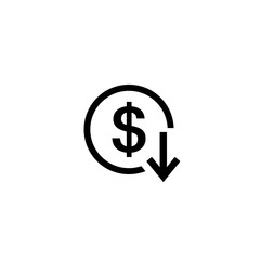 Dollar arrow down rate decrease price value finance icon sign rising business.