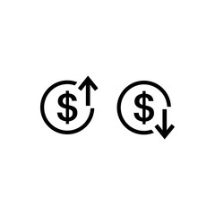 Up and Down arrows with dollar sign in flat icon design on white color background.