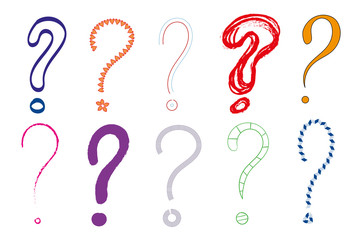 Questionmark question marks interrogation points colored hand drawn design punctuation mark set