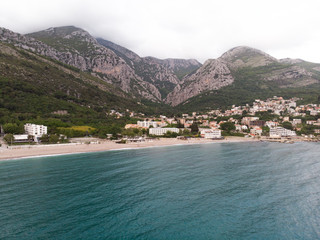 Aerial view Harbour and small town at Boka Kotor bay (Boka Kotorska), Montenegro, Europe