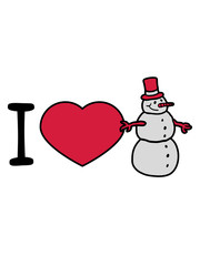 I love herz liebe glücklicher schneemann fröhlicher zylinder hut winter weihnachten kalt schnee basteln bauen schneeball spaß spielen comic cartoon lustig clipart