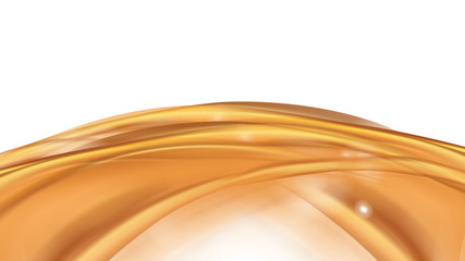 Fototapeta premium Orange golden flowing liquid vector abstract background. Streams of oil, honey or fluid on light background with white element. Template for cosmetic or sale banner or flyer.
