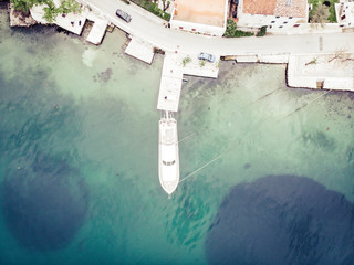 aerial view of yachts in small town of Kotor bay, montenegro. summer time